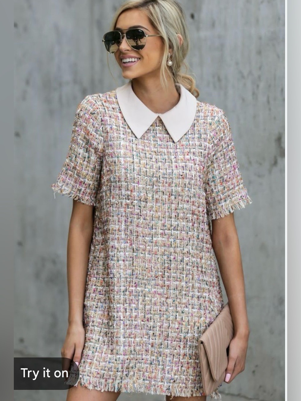 Just Me Pastel Tweed Peter Pan Collar Tunic